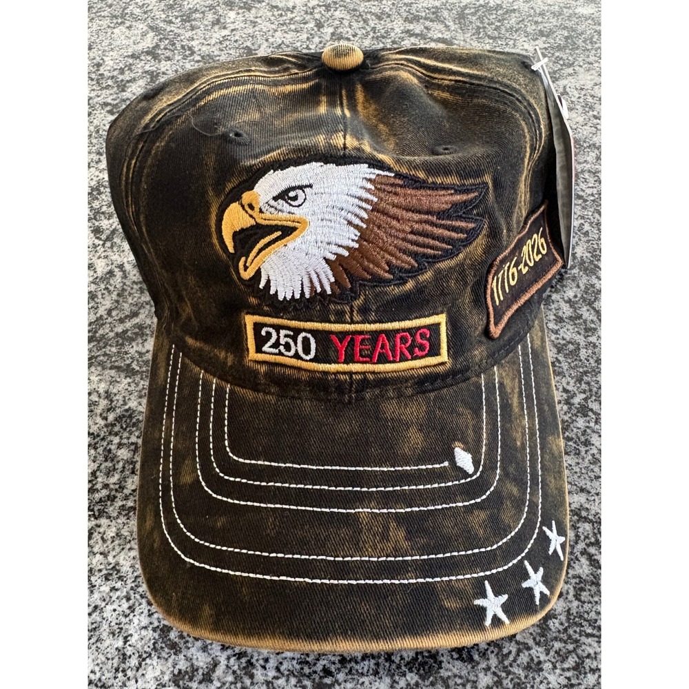 NWT Unisex USA 250th Anniversary Bald Eagle Baseball Hat -OSFM- Black Acid Wash